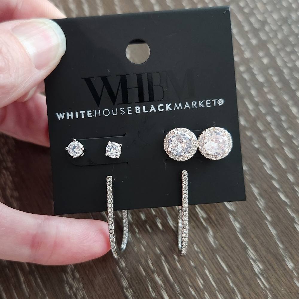 NWT White House Black Market Sparkling Silver Earring Trio